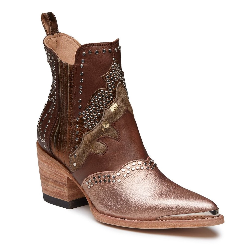 Mezcalero CHIARA ROSE GOLD western cowboy boots booties studded metallic